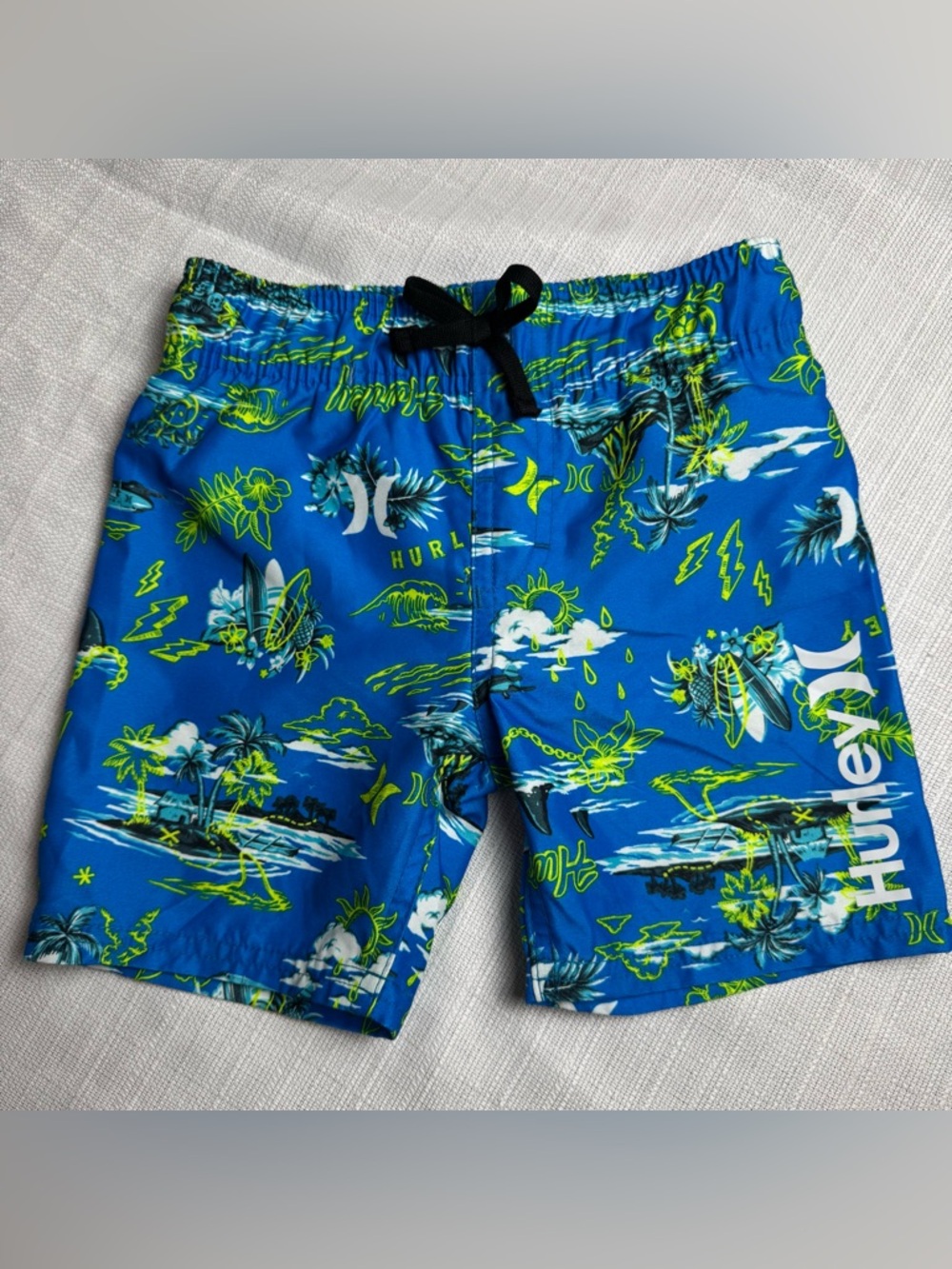 Hurley Toddler Boys Swim Trunks size 3T Blue Surfboard Palm Trees